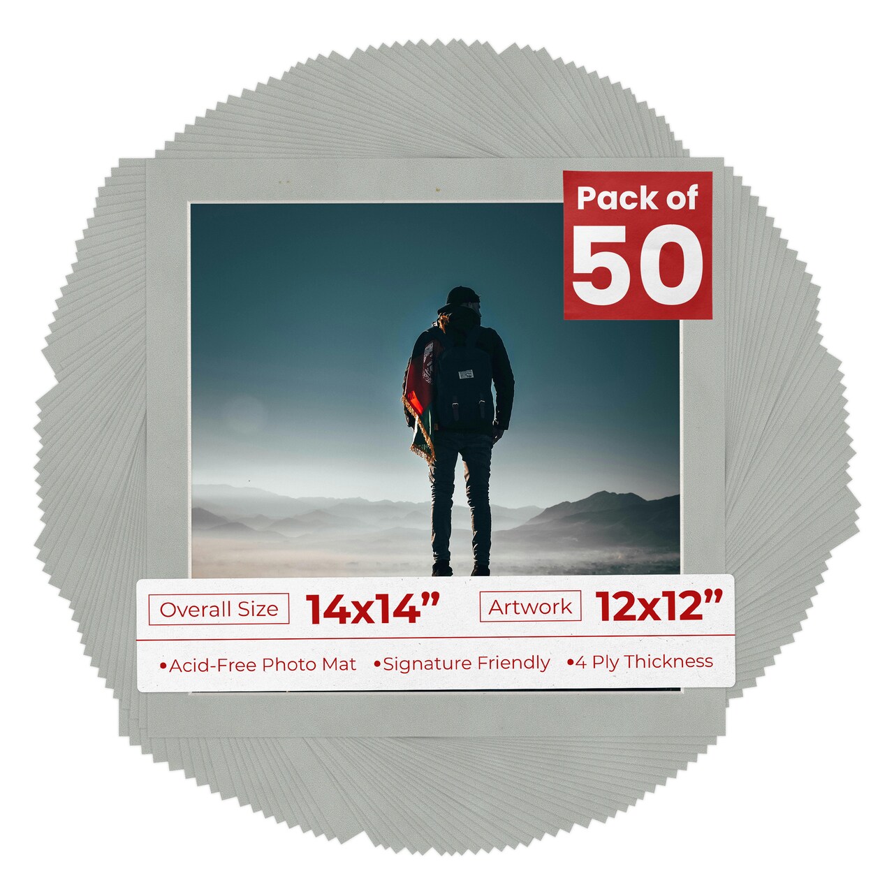 Light Grey Suede Mat Board for 14x14 Frames - Fits 12x12 Photos